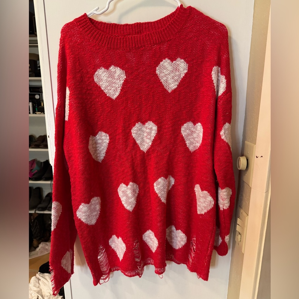 Red Heart Pattern Sweater